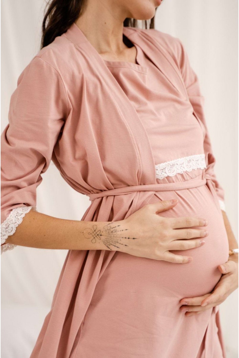 Комплект 4299041 (сорочка + халат) пудра для беременных и кормления