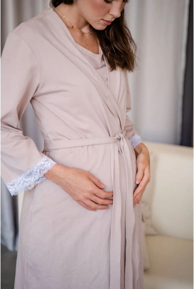 Комплект (сорочка + халат) для беременных и кормления To be 4299041 бежевый