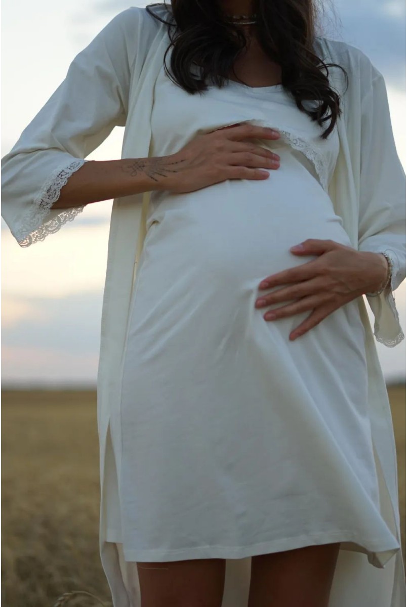Комплект (сорочка + халат) для беременных и кормления To be 4333041 молочный