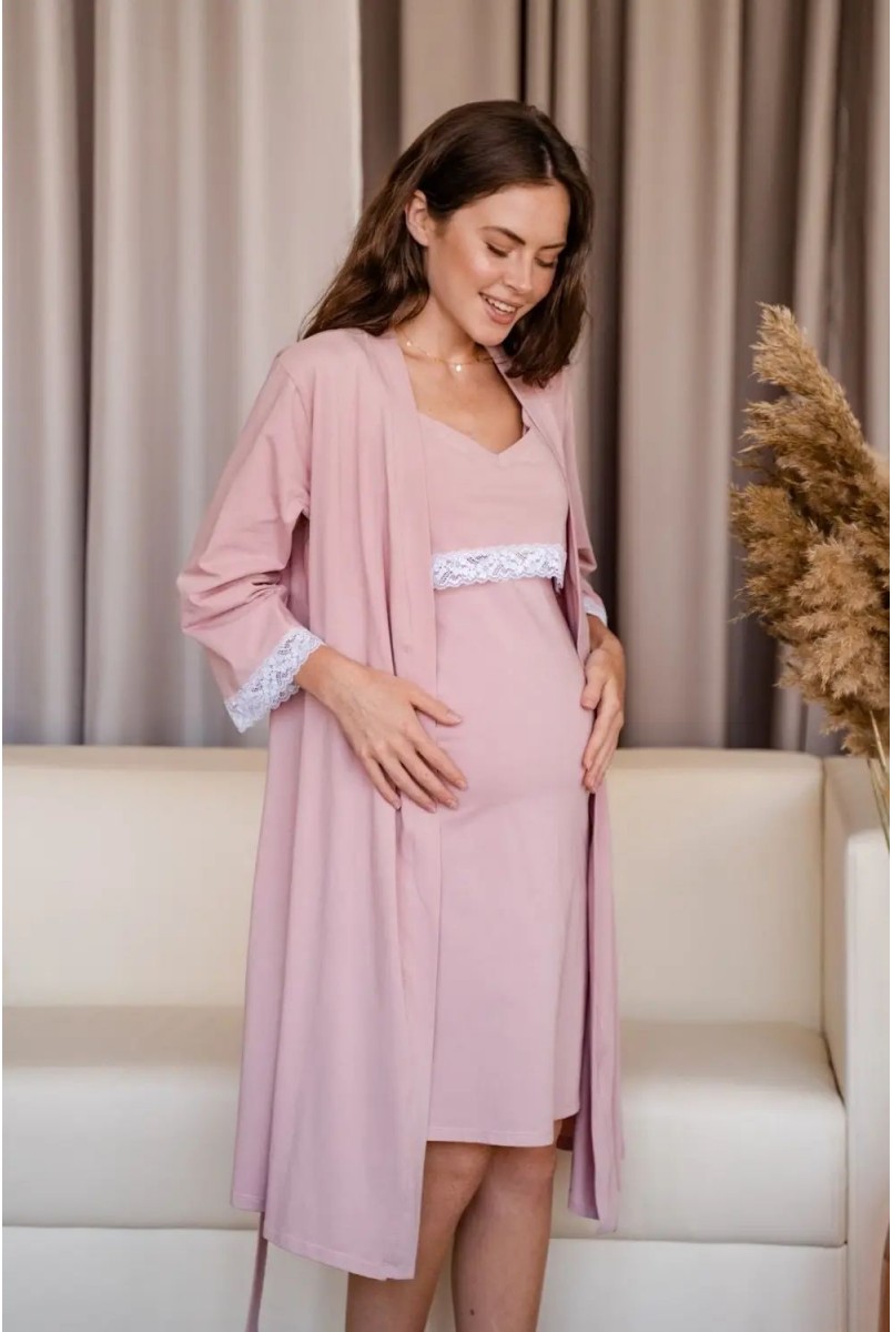 Комплект (сорочка + халат) для беременных и кормления To be 4333041 пудра