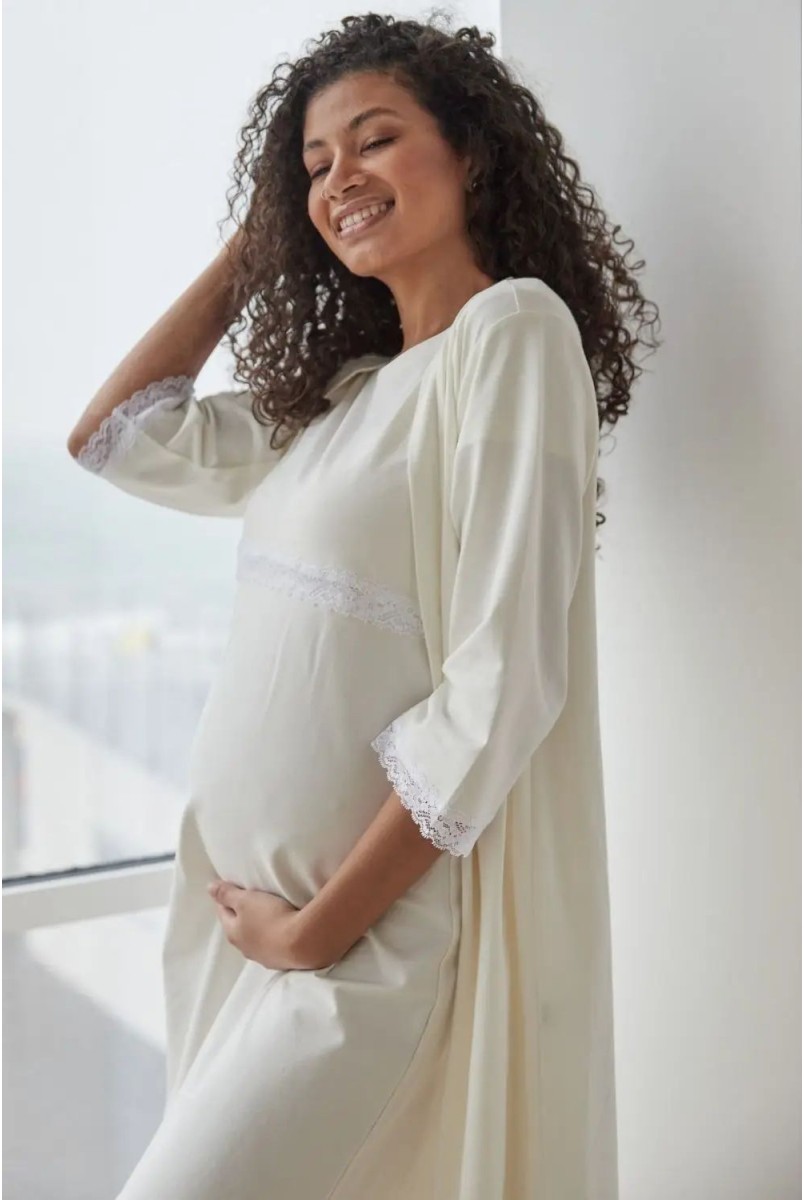 Комплект (сорочка + халат) для беременных и кормления To be 4299041 молочный