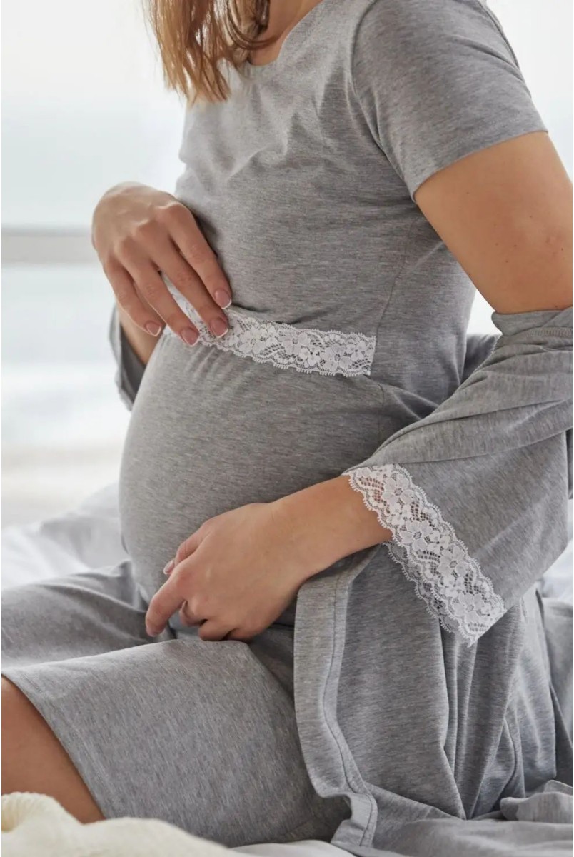 Комплект (сорочка + халат) для беременных и кормления To be 4299041 серый меланж