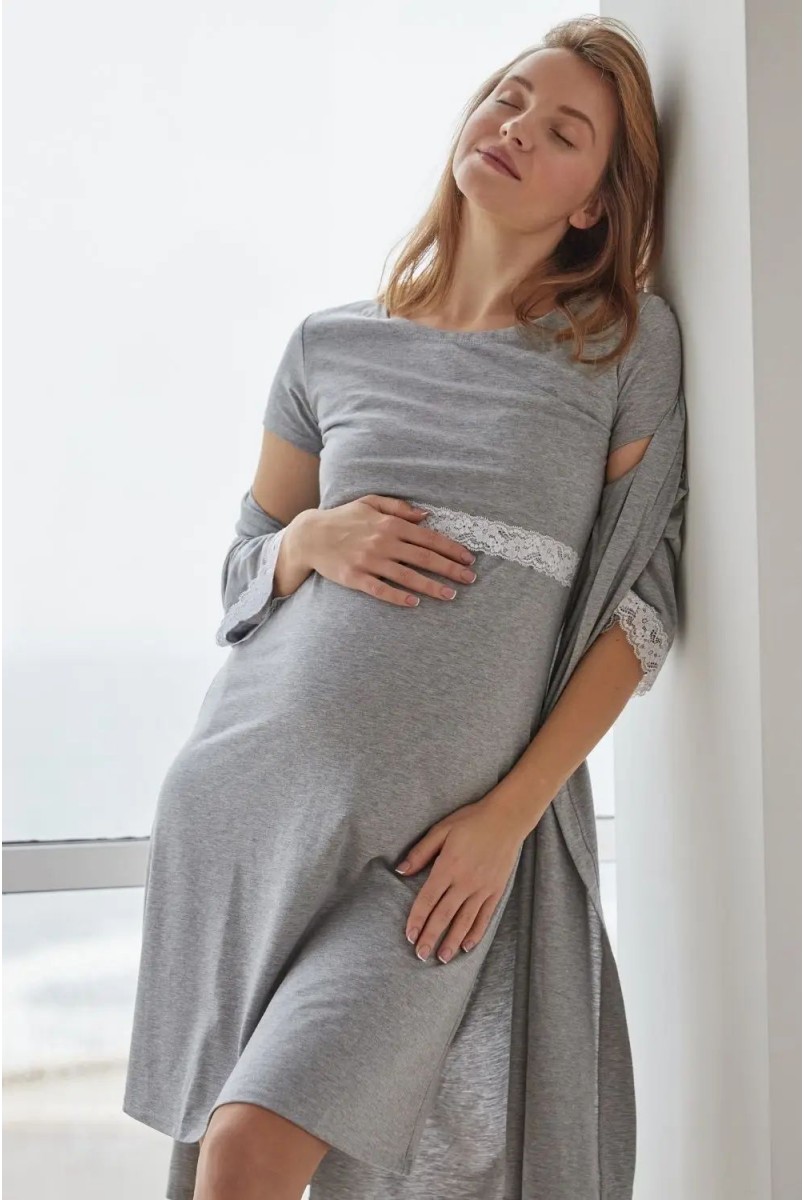 Комплект (сорочка + халат) для беременных и кормления To be 4299041 серый меланж