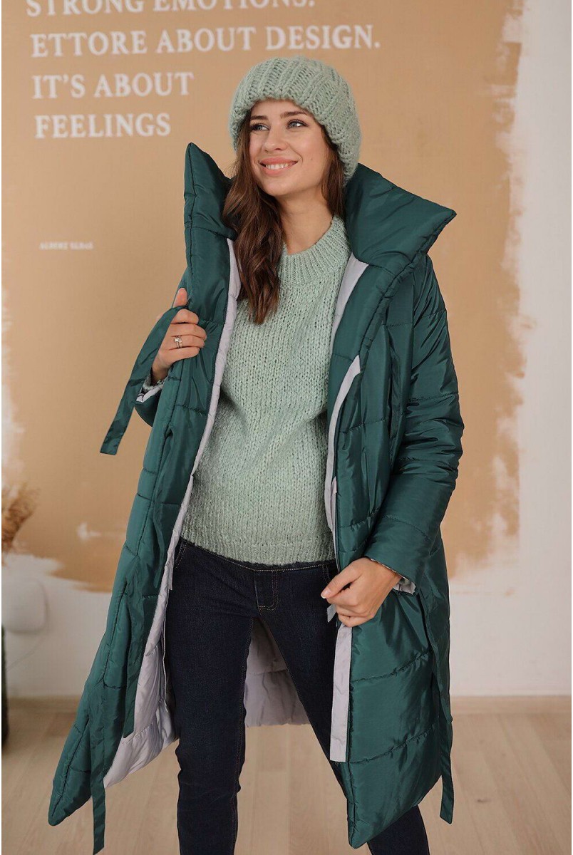 Зимняя куртка 3146274 тёмно-зелёная двухсторонняя для беременных
