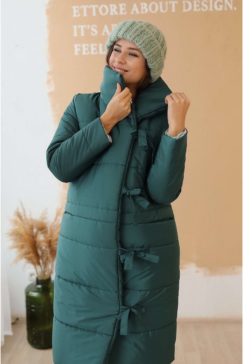 Зимняя куртка 3146274 тёмно-зелёная двухсторонняя для беременных