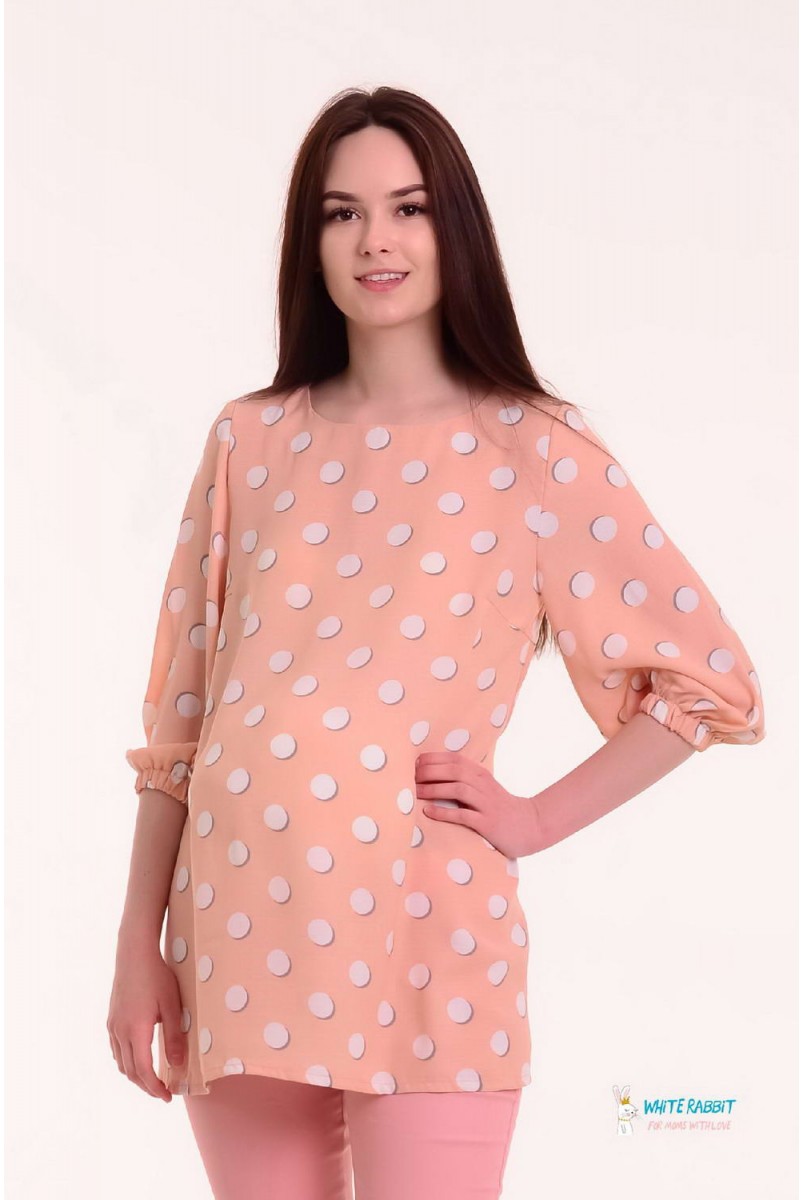 Блуза EVA бледно-персиковый в белые круги для беременных