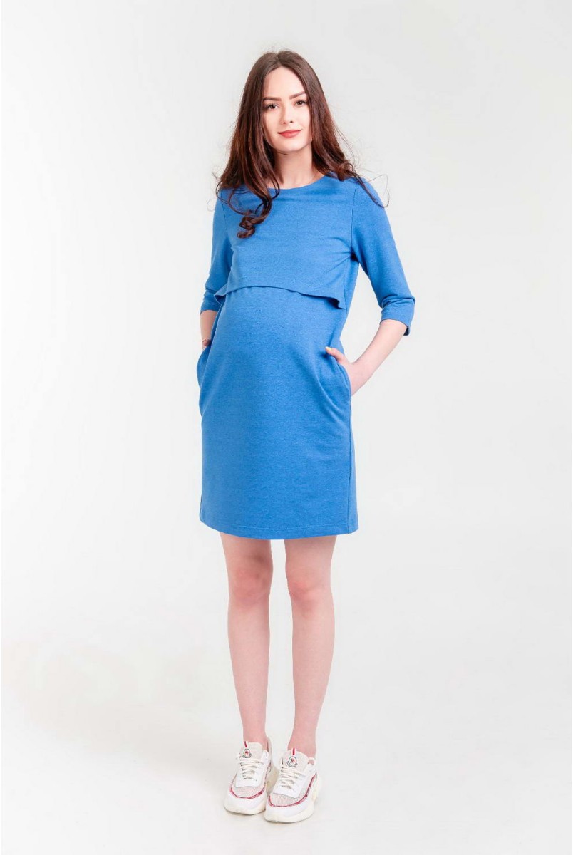 Платье SIMPLE васильковый для беременных и кормящих