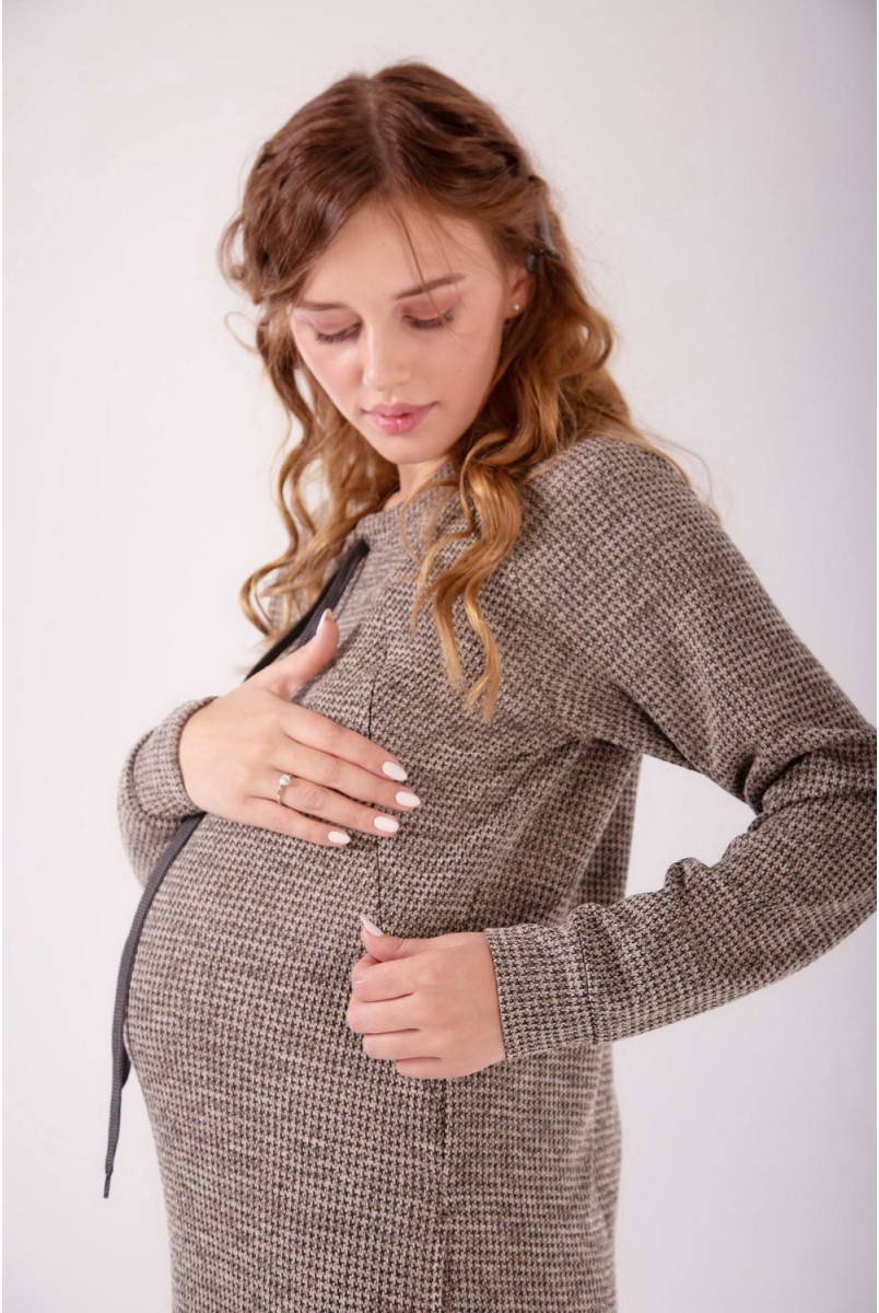 Платье-худи TRISH темный беж меланж для беременных и кормящих