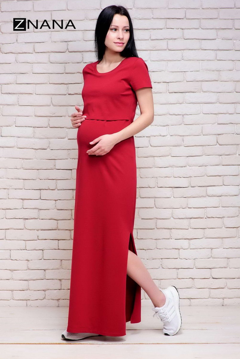 Платье-футболка Simple Long вишня для беременных и кормящих