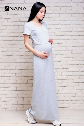 Платье-футболка Simple Long серый меланж для беременных и кормящих