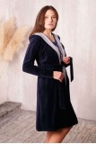 Халат Care с капюшоном велюровый темно-синий  для беременных и кормящих