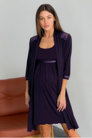 Комплект Lace Баклажан (халат + нічна сорочка) для вагітних і годування