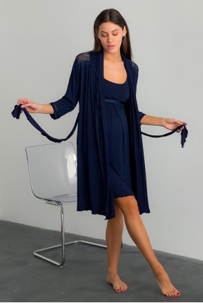 Комплект Lace темно-синій (халат + нічна сорочка) для вагітних і годування