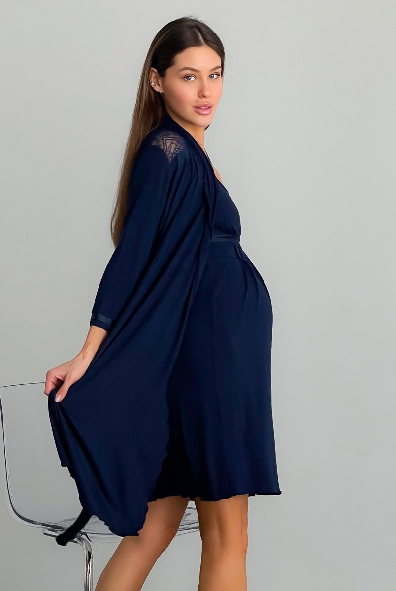 Халат Lace темно-синій для вагітних і годування
