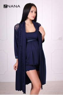 Комплект Lace темно-синій (халат + піжама) для вагітних і годування