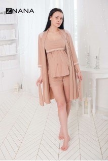 Комплект Lace Светлый беж (халат + пижама) для беременных и кормящих