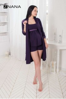 Комплект Lace Баклажан (халат + пижама) для беременных и кормящих