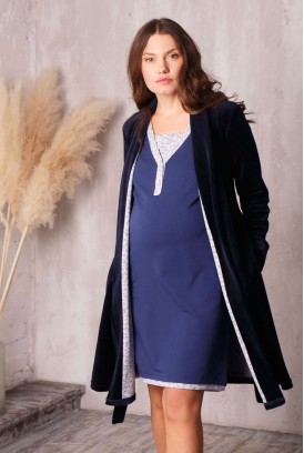 Комплект Care т.синий (халат велюровый + ночная рубашка) для беременных и кормящих