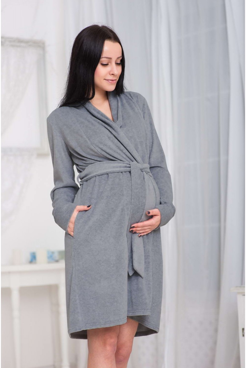 Халат Care велюровый gray для беременных и кормящих